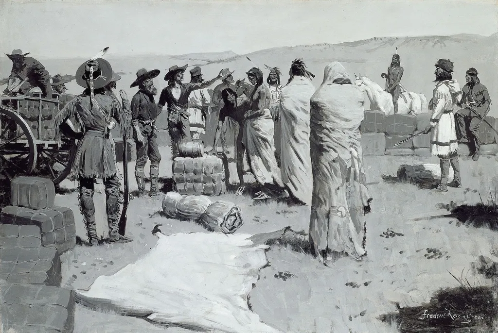 The Interpreter Waved at the Youth, by Frederic Remington, oil, 1900
