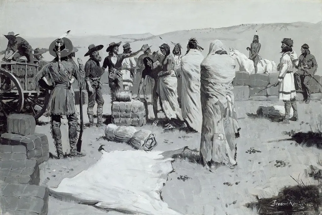 The Interpreter Waved at the Youth, by Frederic Remington, oil, 1900