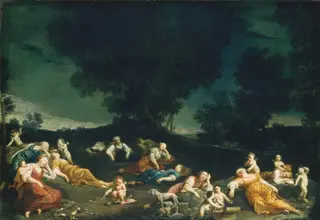 Cupids Disarming Sleeping Nymphs, by Giuseppe Maria Crespi, oil, 1698