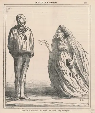 Merci, ma vieille, trop décrépite! ..., by Honoré Daumier, ink, 1872