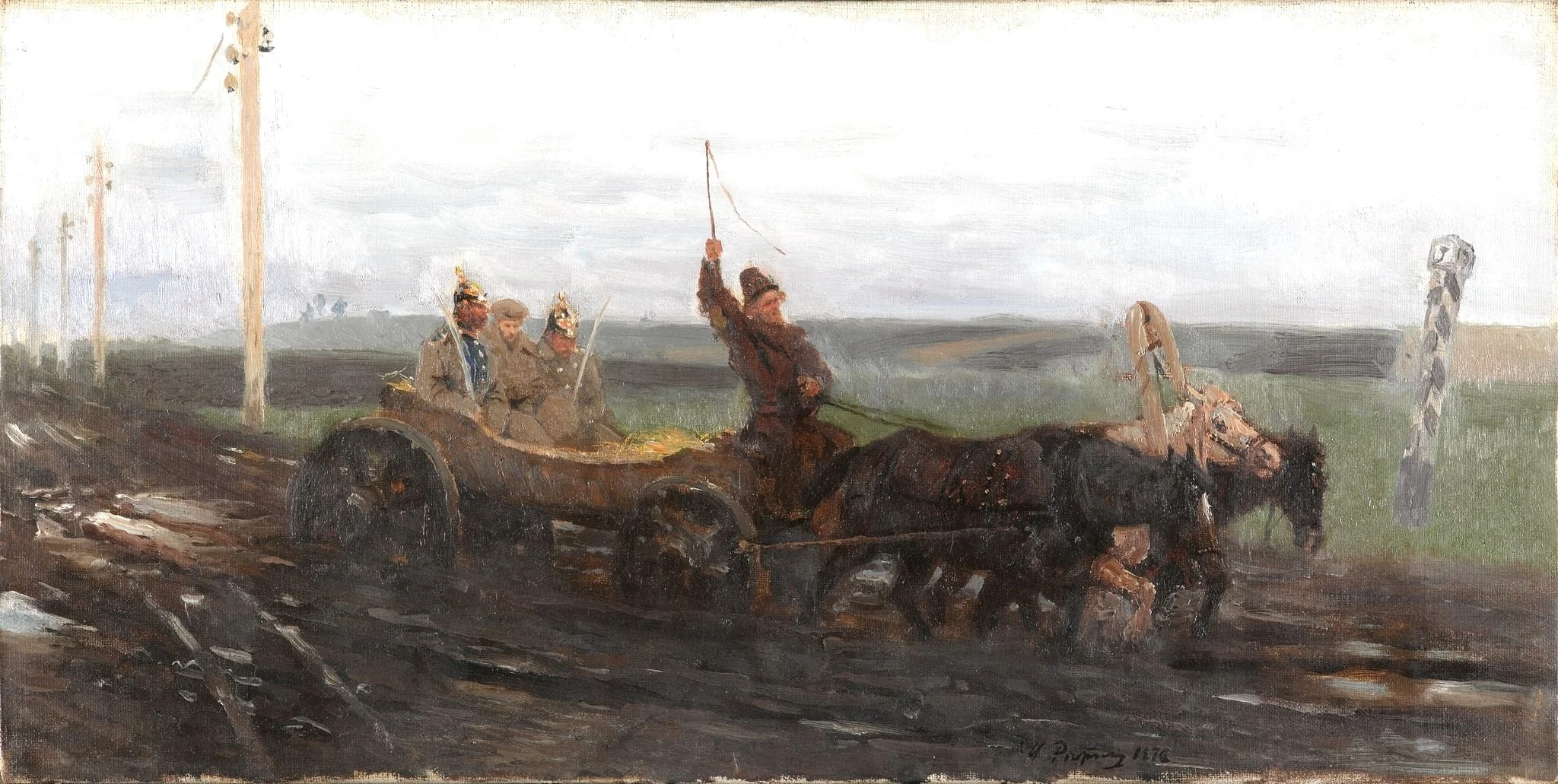 Under guard. On a dirty road, detail