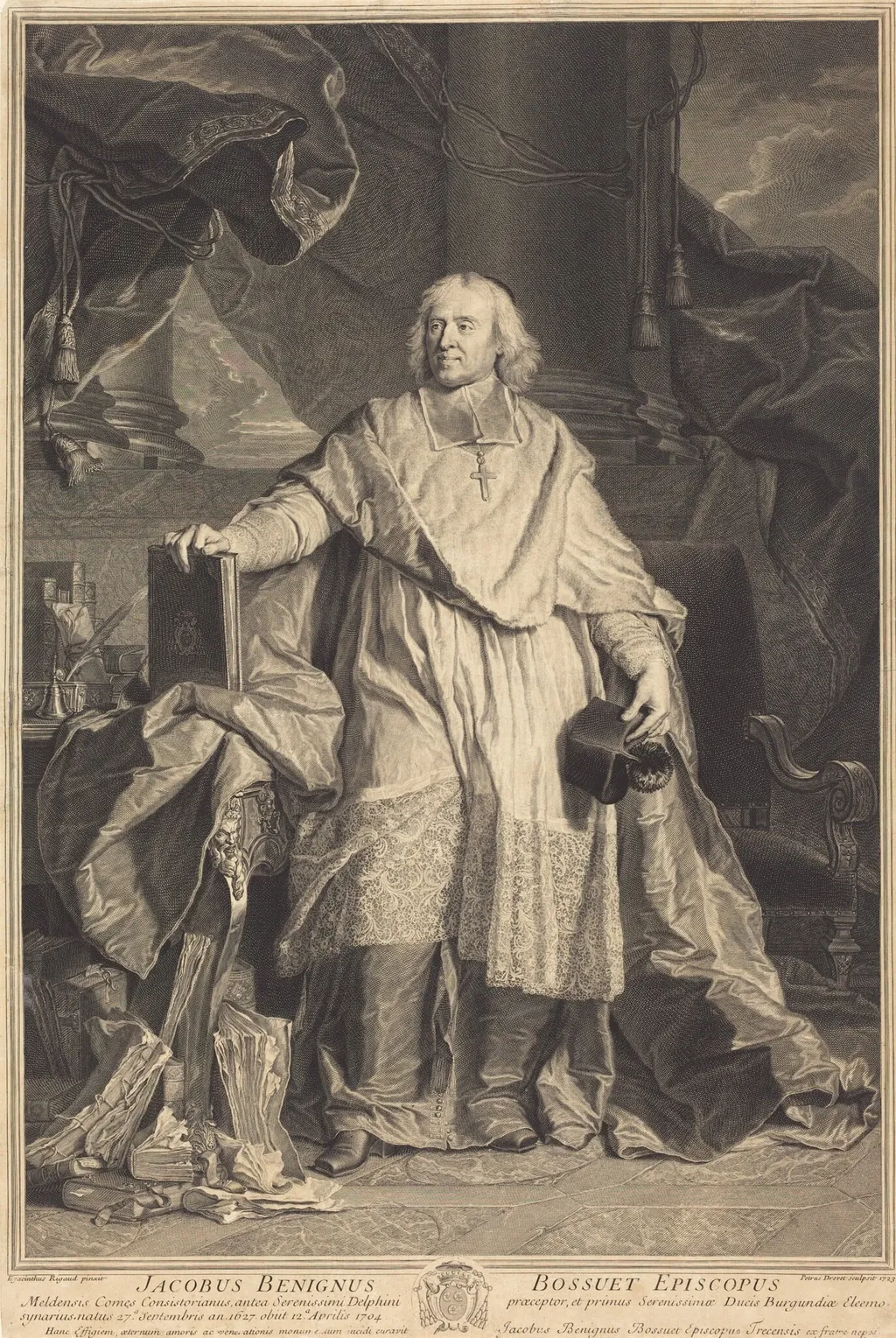 Jacques-Benigne Bossuet, by Pierre-Imbert Drevet, ink, 1723