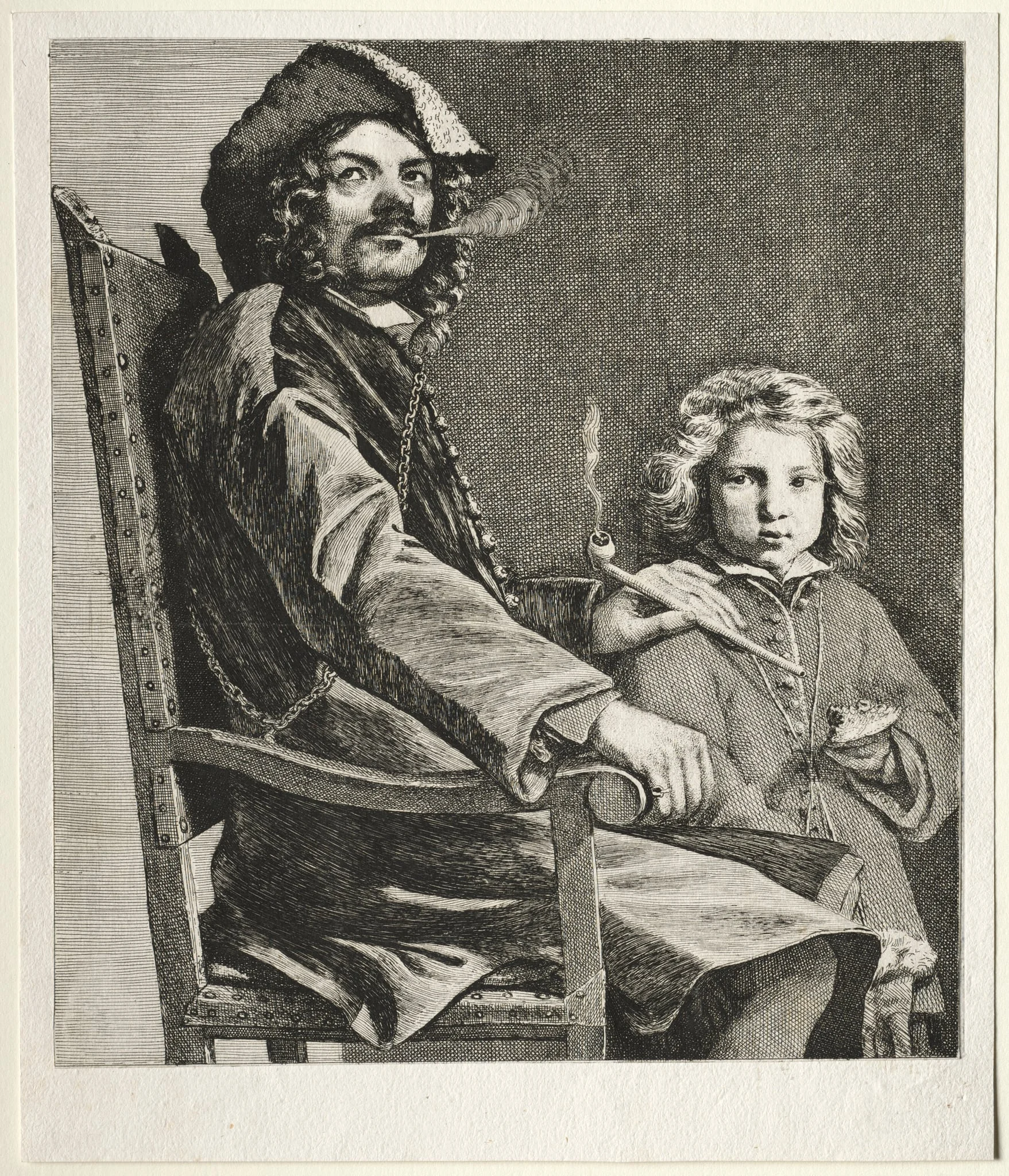 Man Smoking a Pipe and a Small Boy, detail