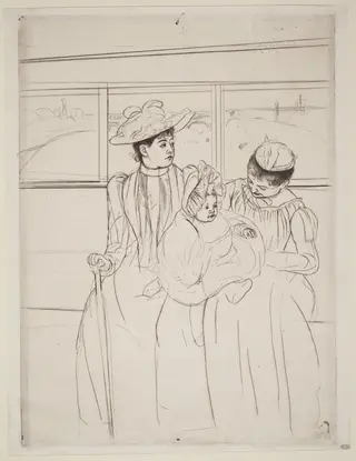 In the Omnibus, by Mary Cassatt, graphite, 1890
