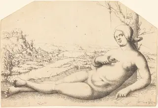 Death of Cleopatra, by Augustin Hirschvogel, ink, 1547