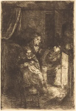The Hearth (Le foyer), by Alphonse Legros, ink, 1874