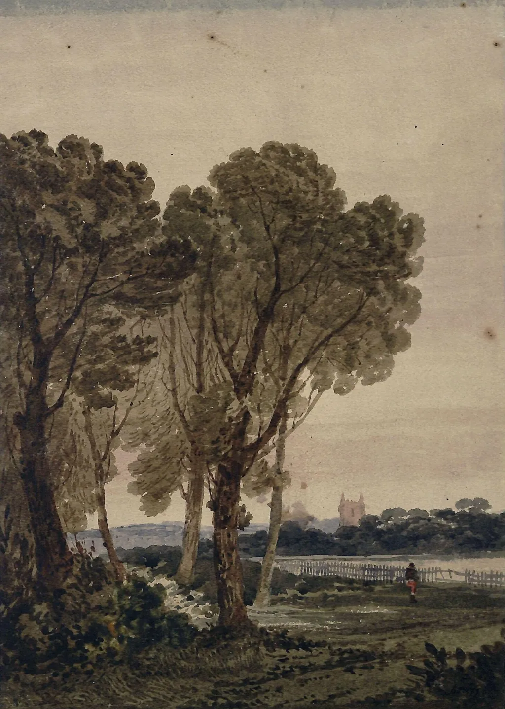 Landscape with church, by Peter De Wint, watercolor, 1805