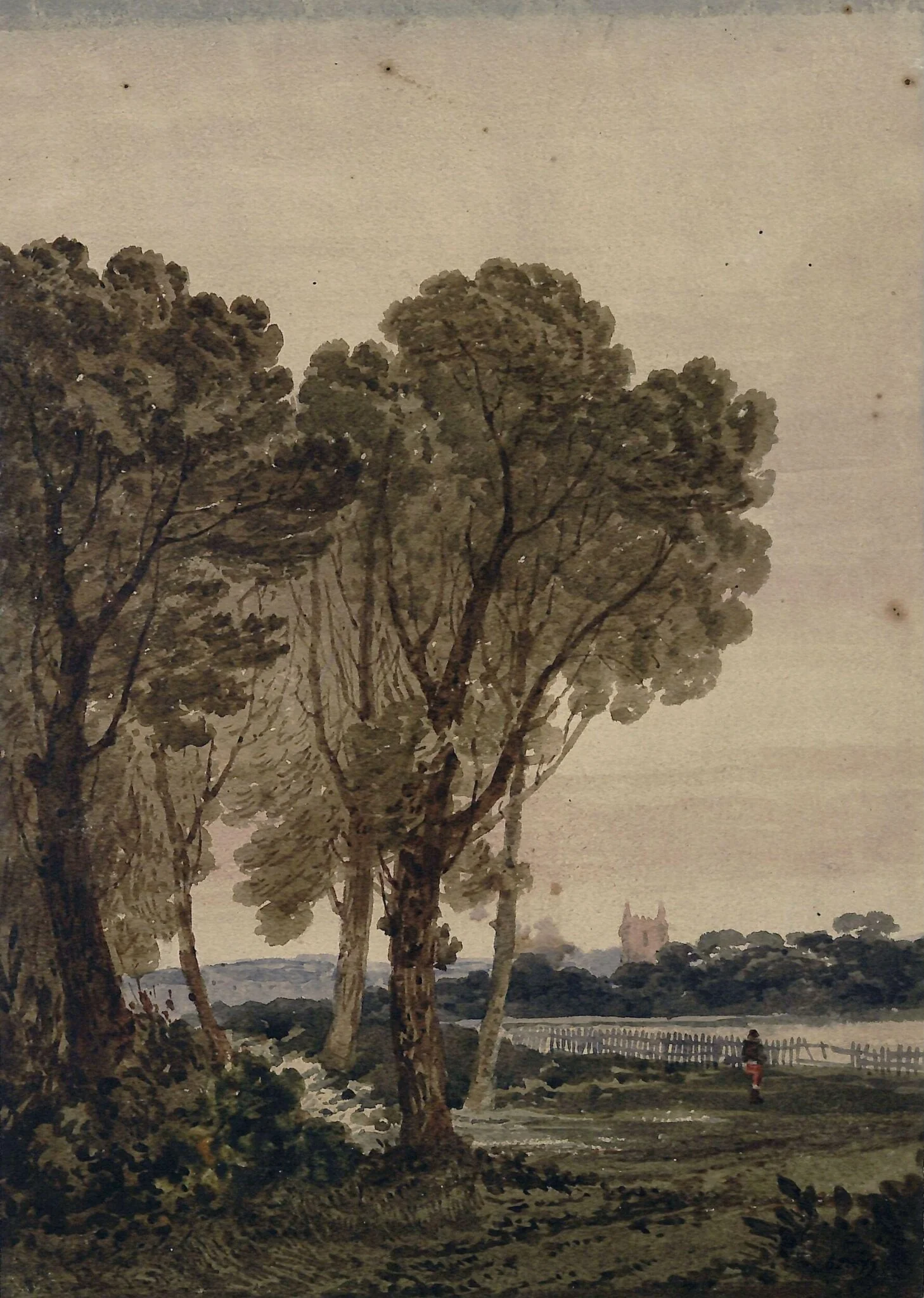 Landscape with church, detail