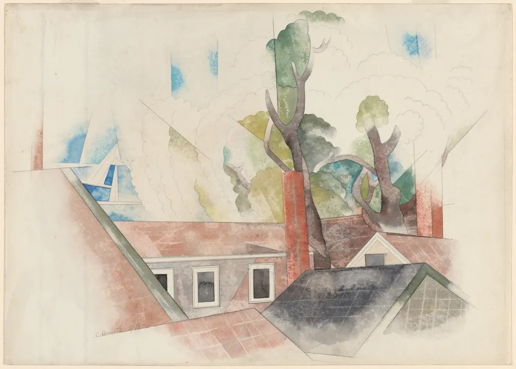 Rooftops and Trees, by Charles Demuth, graphite, 1918