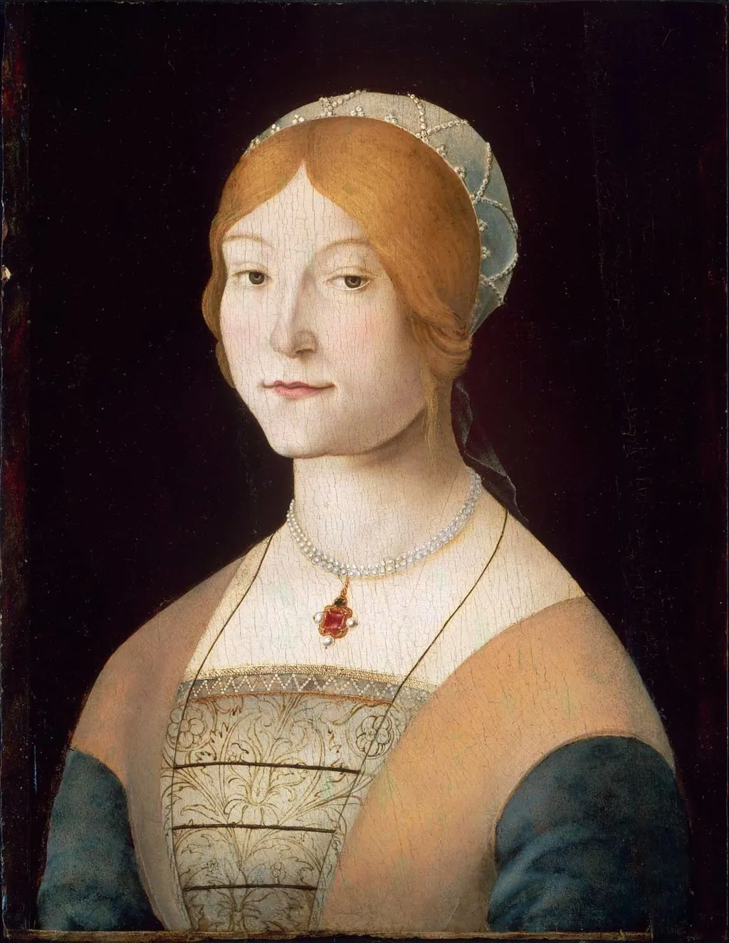 Portrait of a Woman with a Pearl Necklace, by Lorenzo Costa, oil, 1496