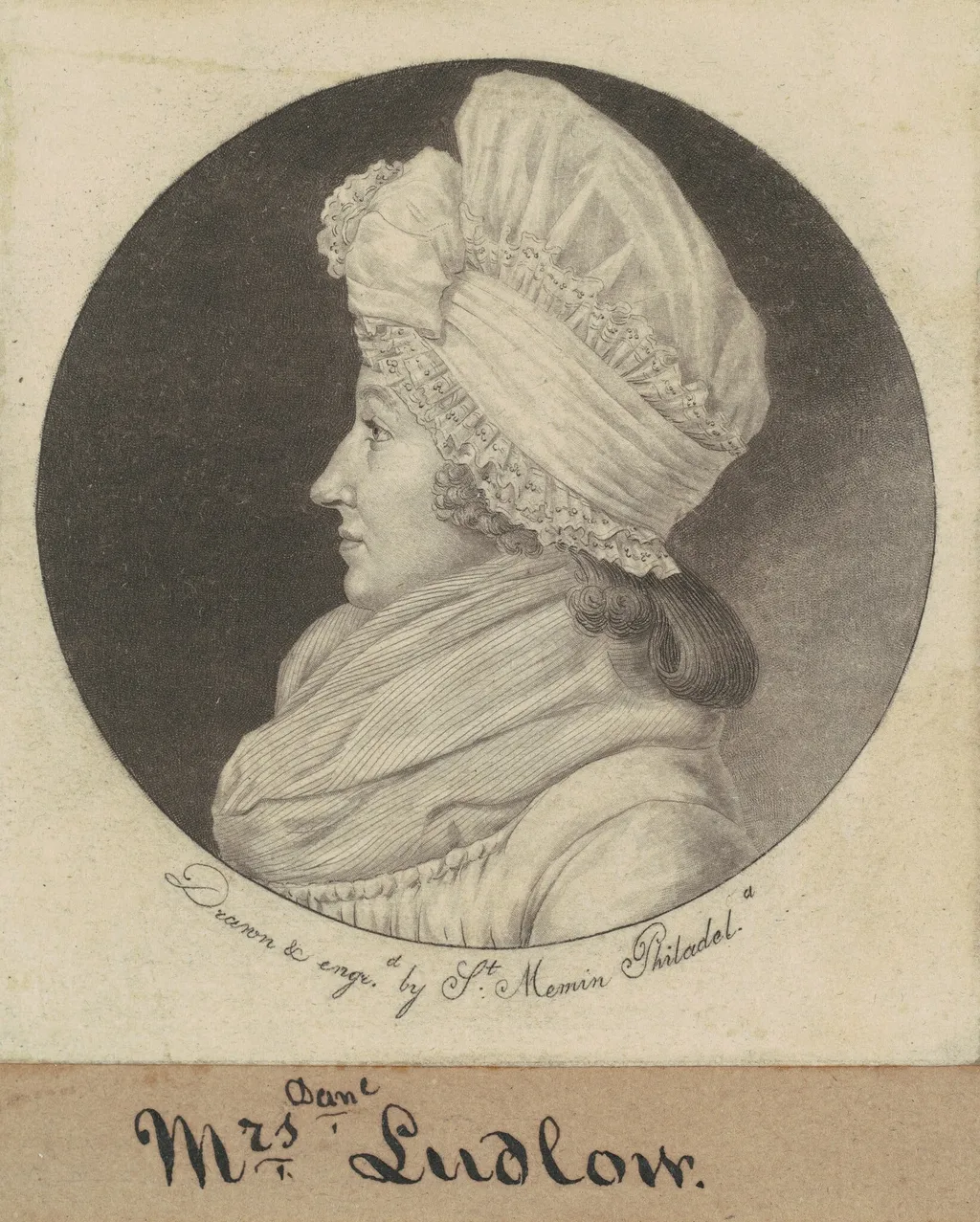 Arabella Duncan Ludlow, by Charles B. J. Févret de Saint-Mémin, ink, 1798
