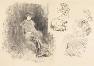 Reading, by James McNeill Whistler, ink, 1883