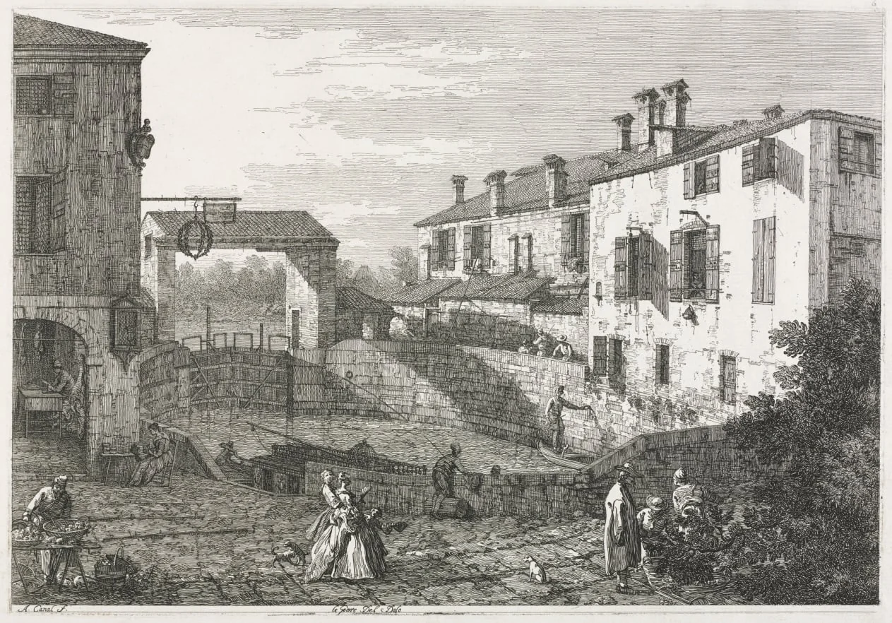 Views: The Canal Lock at Dolo, detail