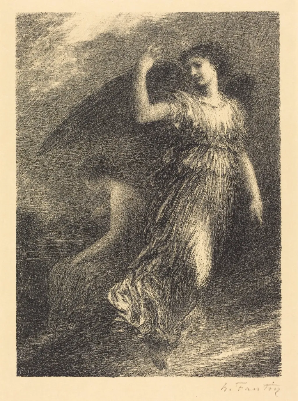 Debut from "Paradise and the Peri" (3rdplate ), by Henri Fantin-Latour, ink, 1901