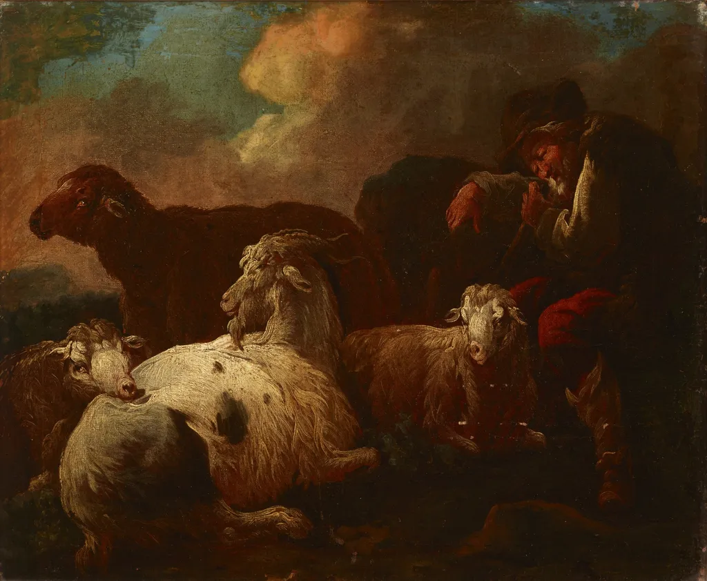 Goats and Sheep, by Philipp Peter Roos, oil, 1696