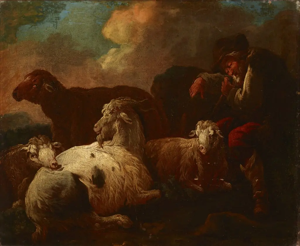 Goats and Sheep, by Philipp Peter Roos, oil, 1696