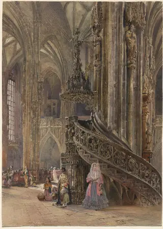 The Interior of the Cathedral of Saint Stephen at Vienna, by Rudolf von Alt, watercolor, 1841