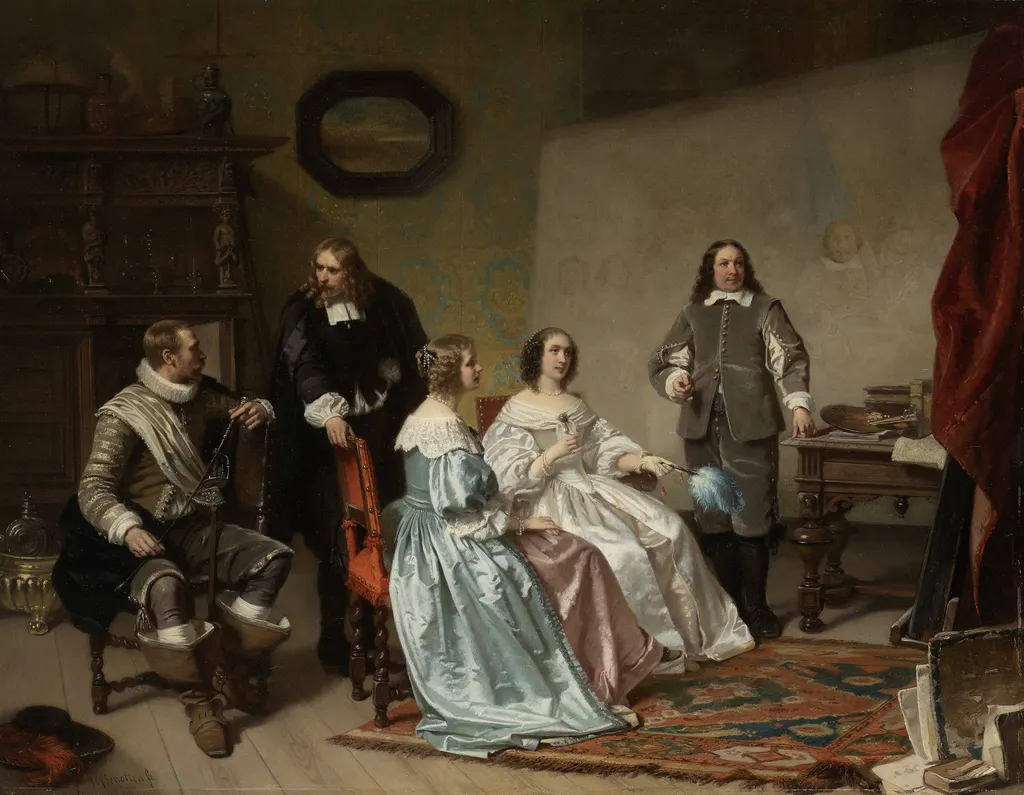 The Princess of Orange Visiting the Work-shop of Bartholomeus van der Helst, by Hendrik Jacobus Scholten, oil, 1850
