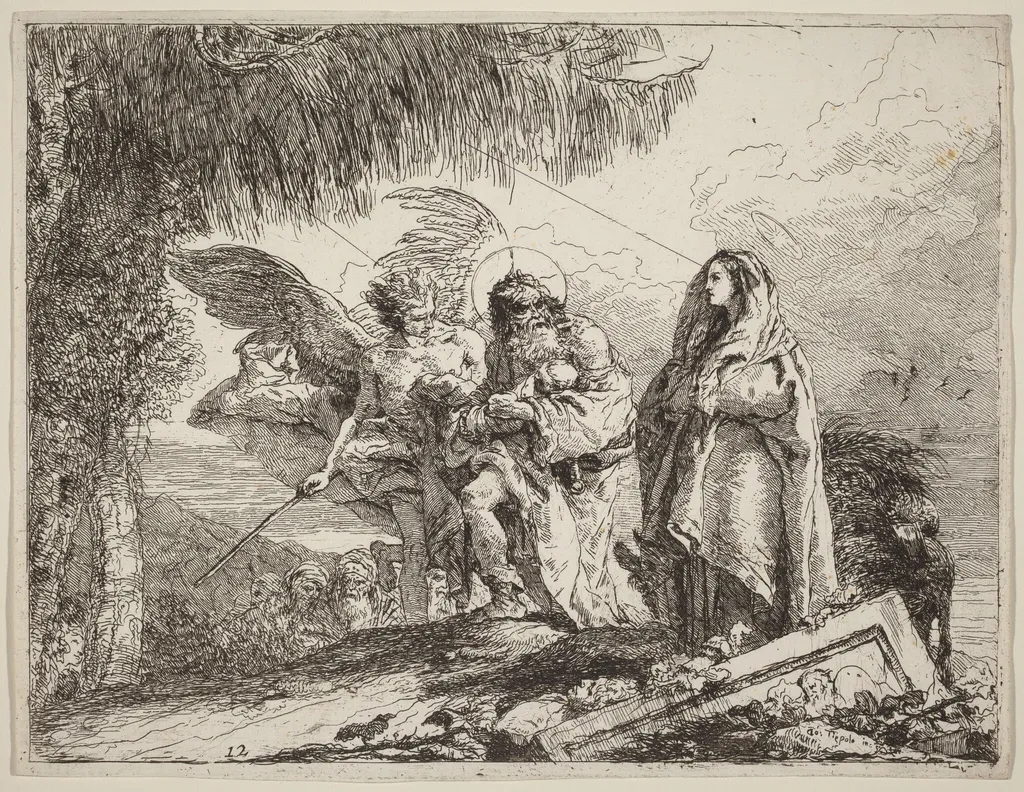 The Flight, Holy Family Walking with Angel, by Giovanni Domenico Tiepolo, ink, 1753