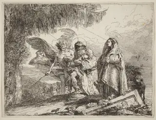 The Flight, Holy Family Walking with Angel, by Giovanni Domenico Tiepolo, ink, 1753