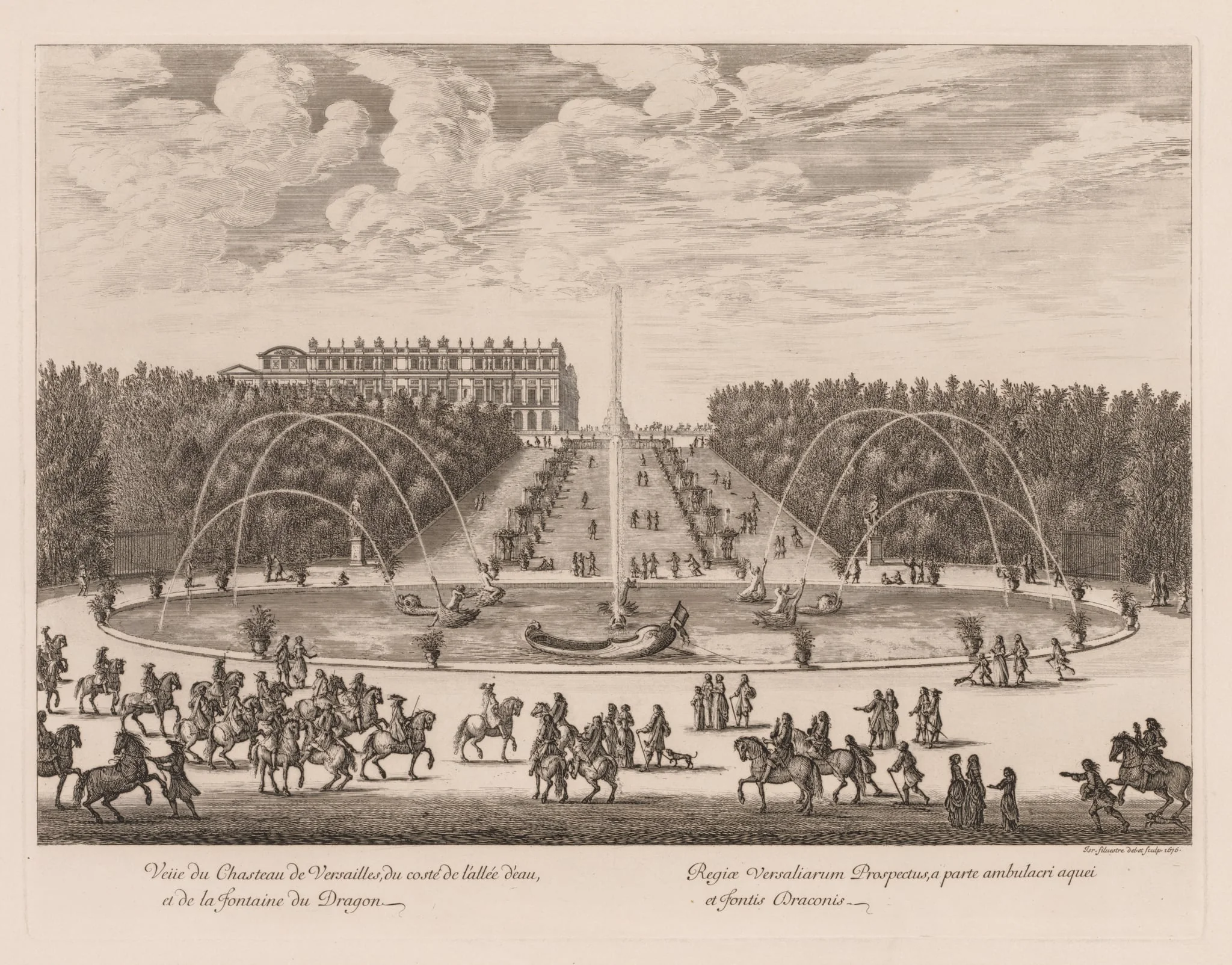 Vue du Château de Versailles, du côté de l'allée et de la fontaine du Dragon, detail