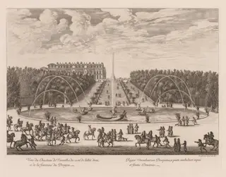Vue du Château de Versailles, du côté de l'allée et de la fontaine du Dragon, by Israël Silvestre, 1676
