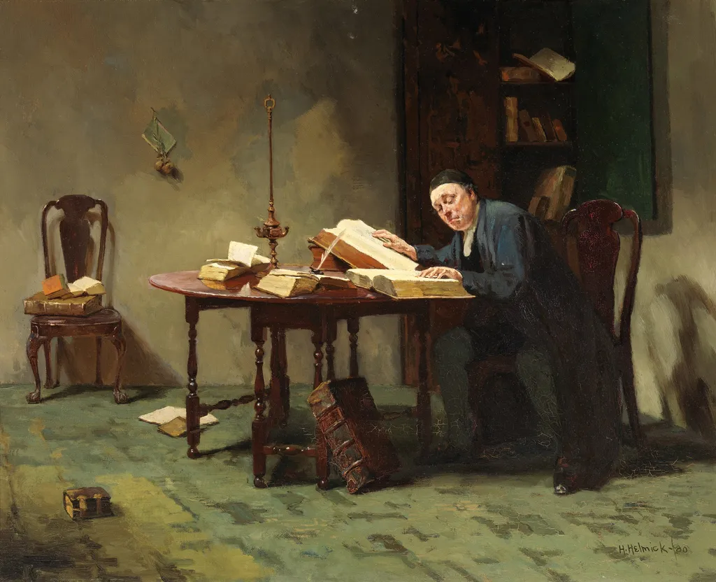 The Bookworm, by Howard Helmick, oil, 1886