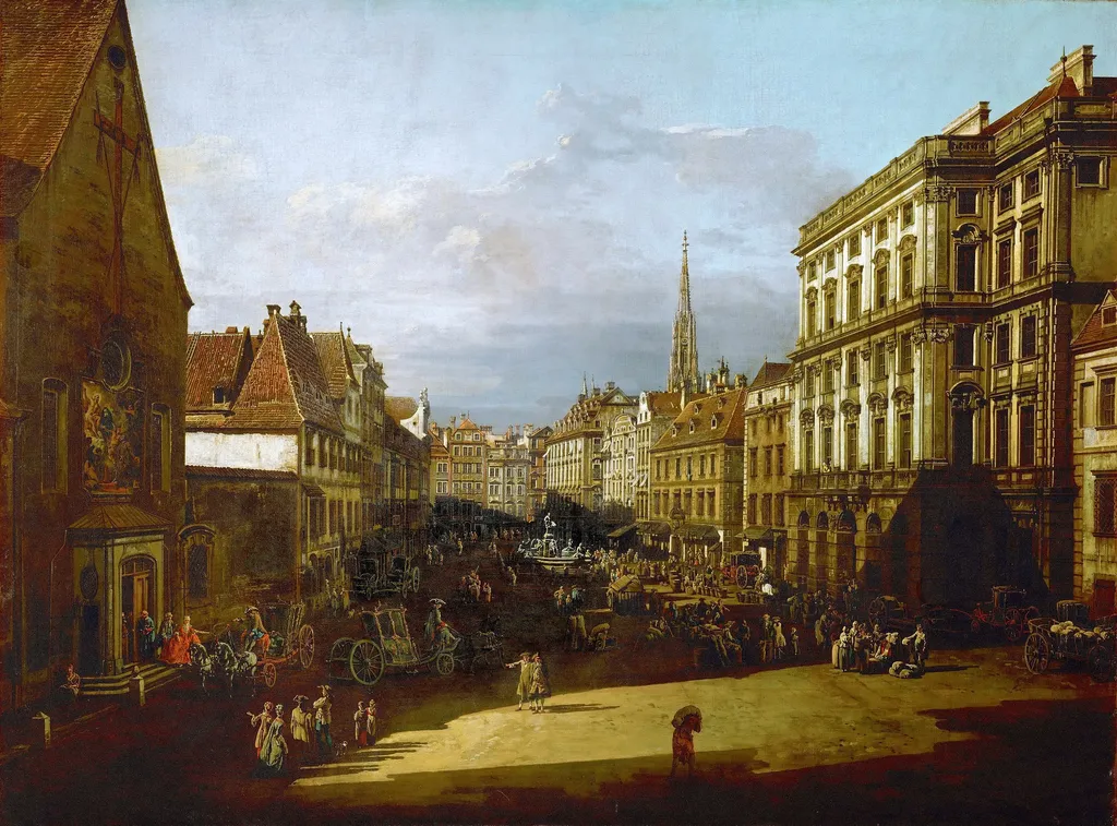 Mehlmarkt in Vienna, by Bernardo Bellotto, oil, 1758