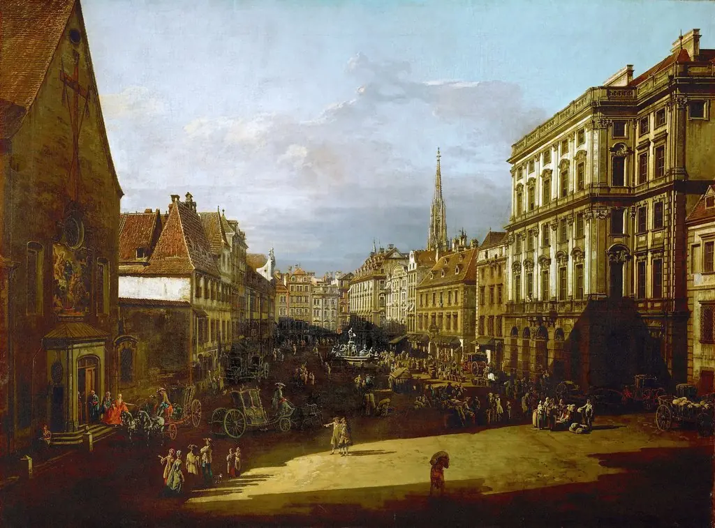 Mehlmarkt in Vienna, by Bernardo Bellotto, oil, 1758