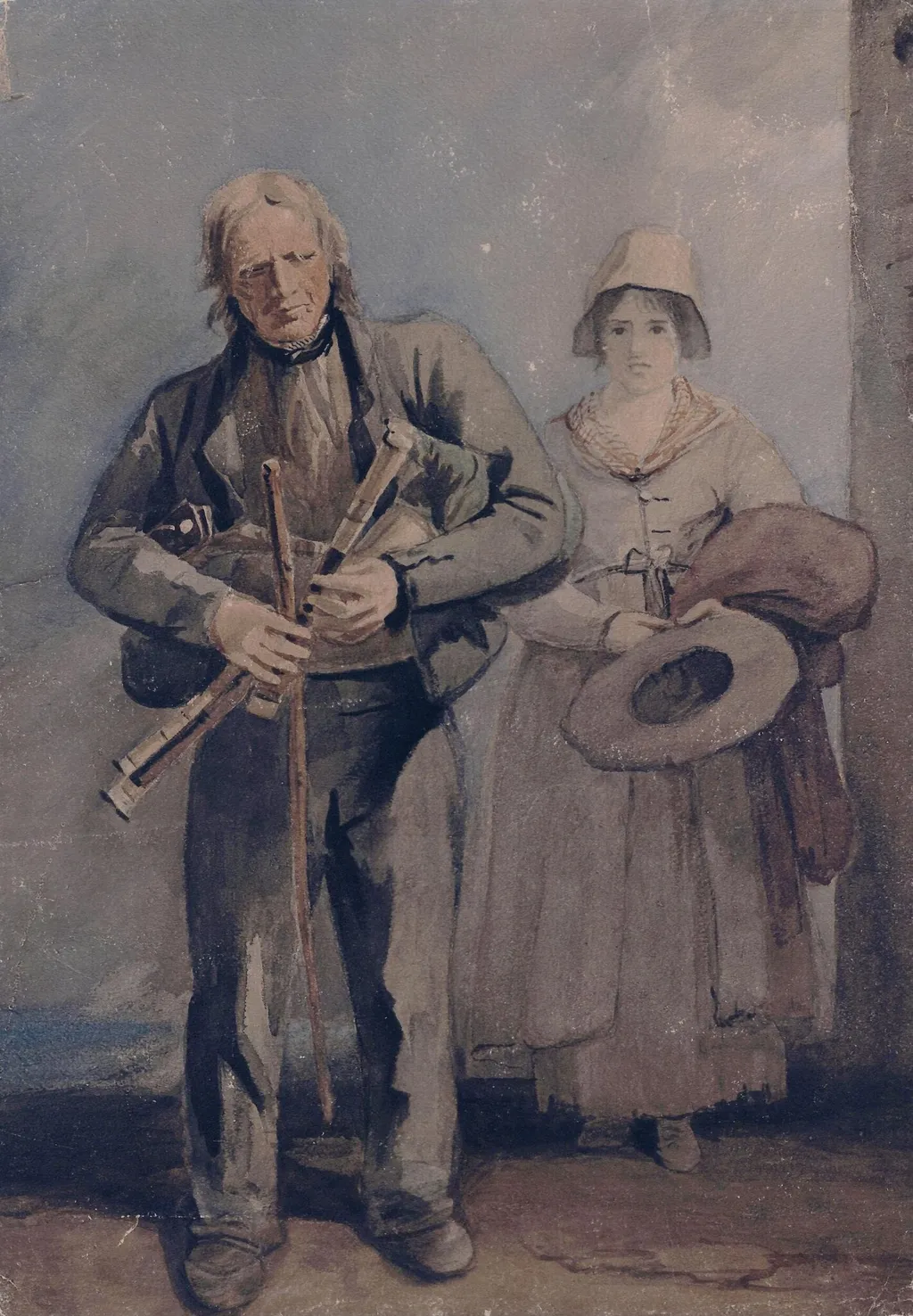 Blind Bagpipe Player, by Clennell, watercolor, 1800