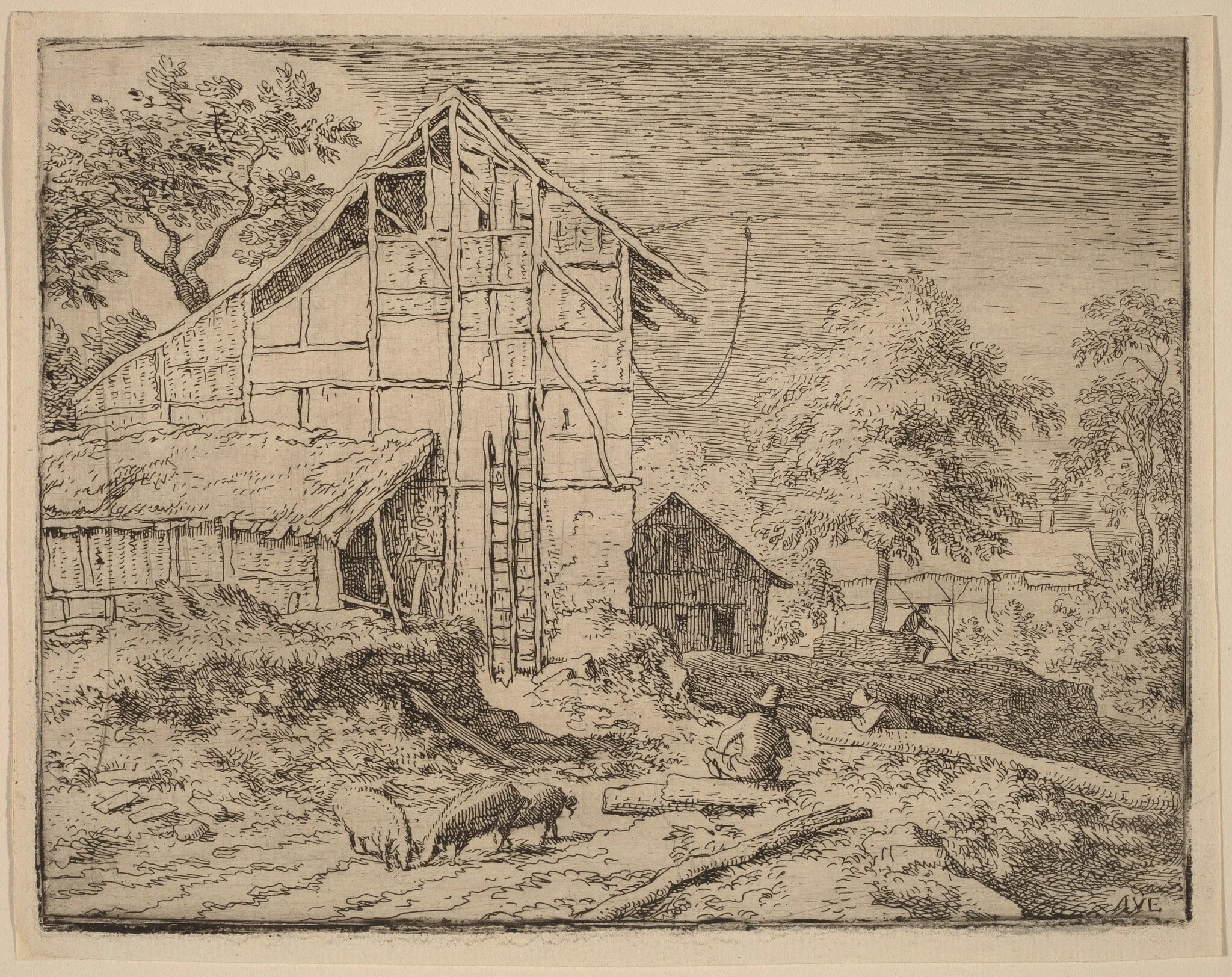 Cottage with Two Ladders, detail