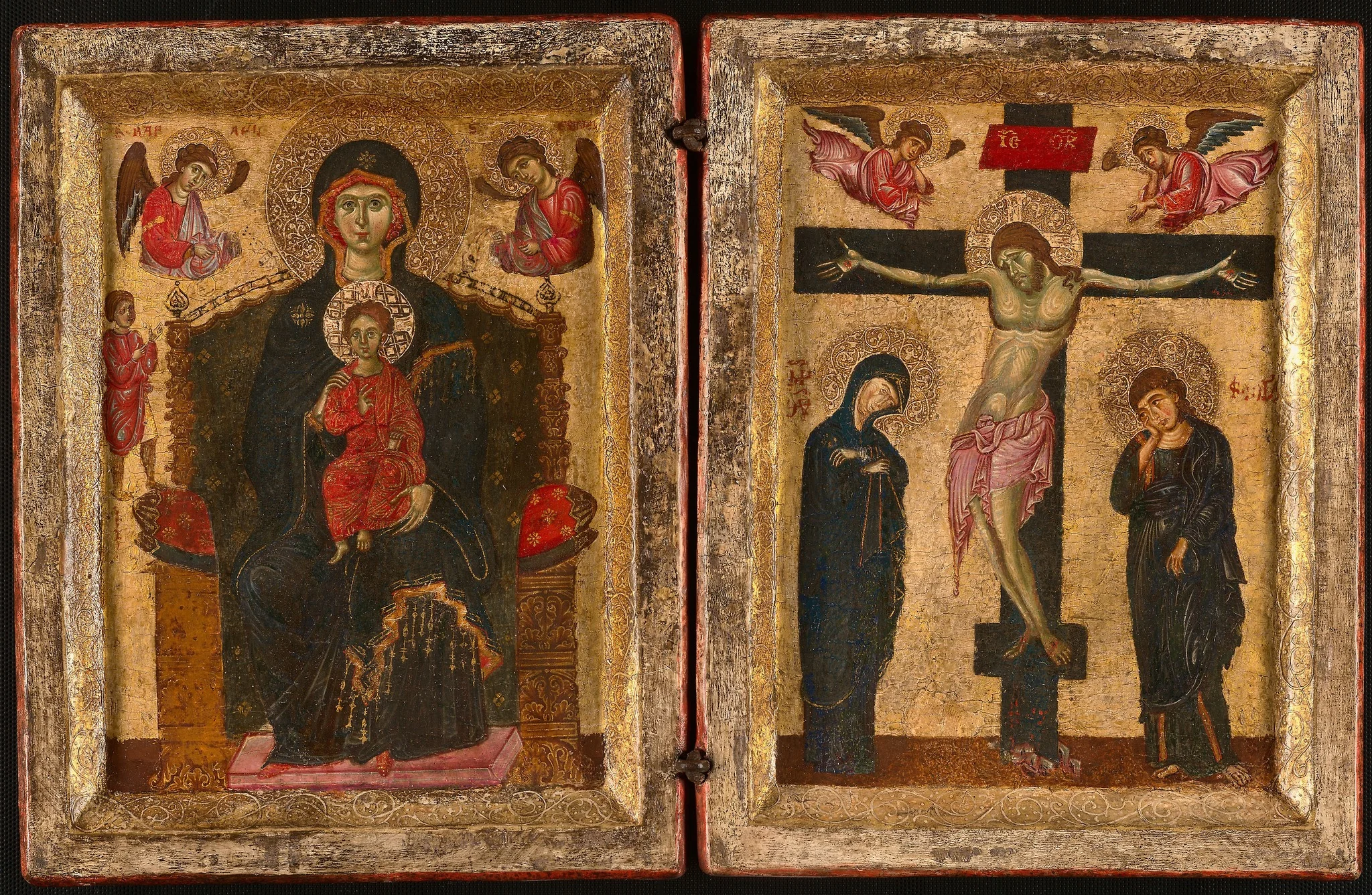 Diptych with the Virgin and Child Enthroned and the Crucifixion, detail