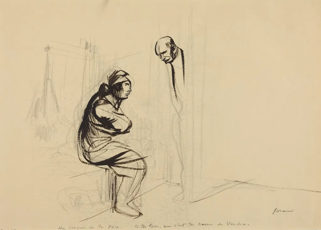 a) Au congres de la Paix (recto); b) Untitled (verso), by Jean-Louis Forain, ink, 1919