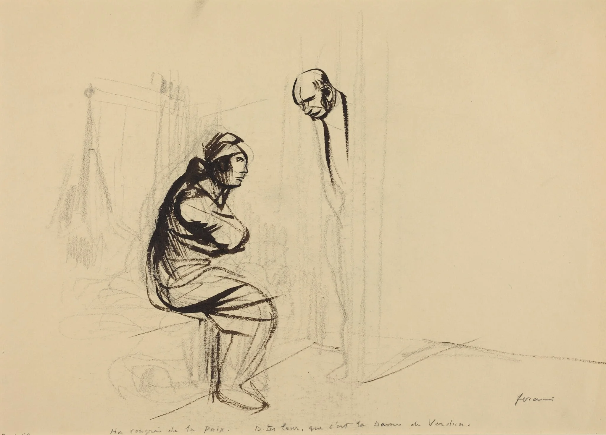 a) Au congres de la Paix (recto); b) Untitled (verso), detail