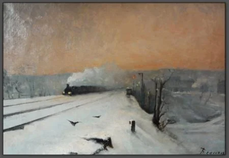 Locomotive par temps de neige, detail