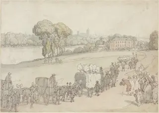 A Funeral Procession, by Thomas Rowlandson, ink, 1808