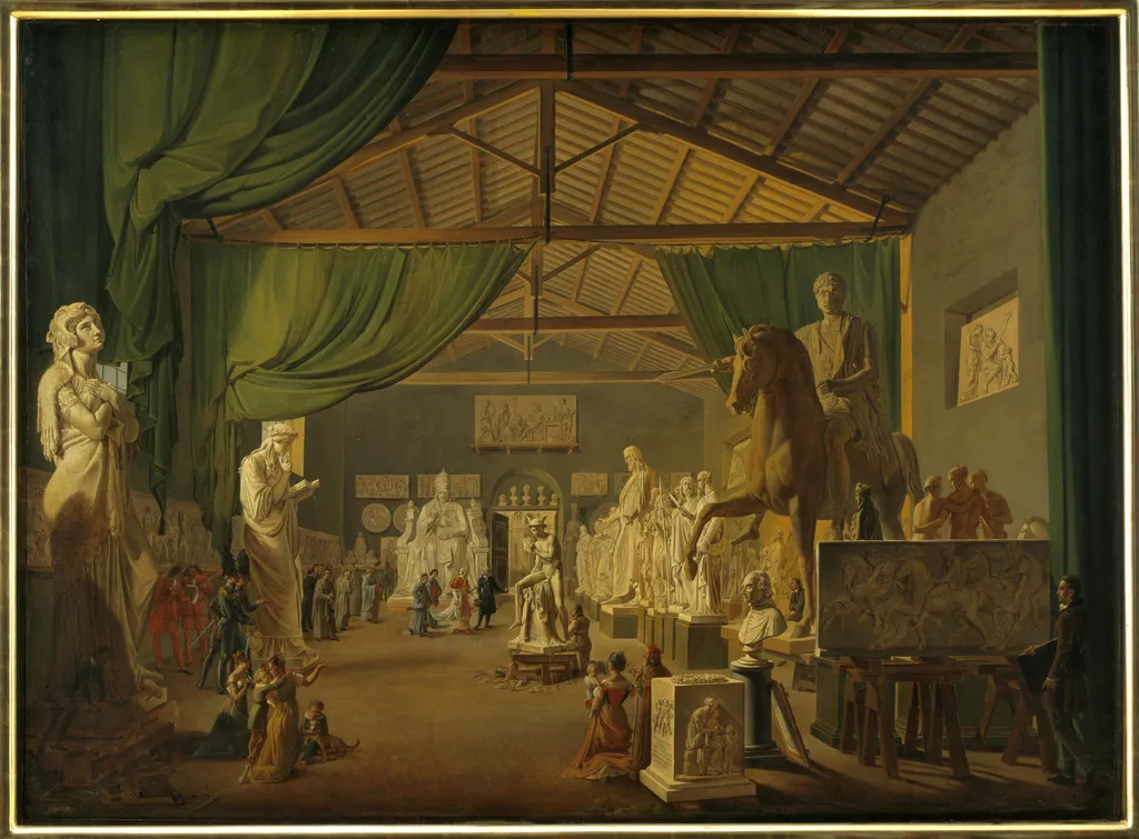Pave Leo Xll aflægger besøg i Thorvaldsens værksteder ved Piazza Barberini, 18. oktober 1826, by Ditlev Martens, oil, 1828