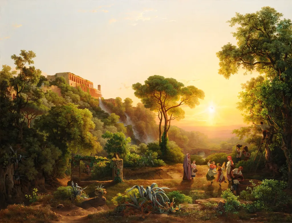Landscape at Tivoli, with a Scene from the Grape Harvest, by Károly Markó, unspecified, 1846