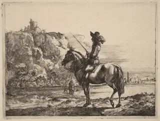 River Landscape with Horseman, by Jacob Duck, ink, 1634