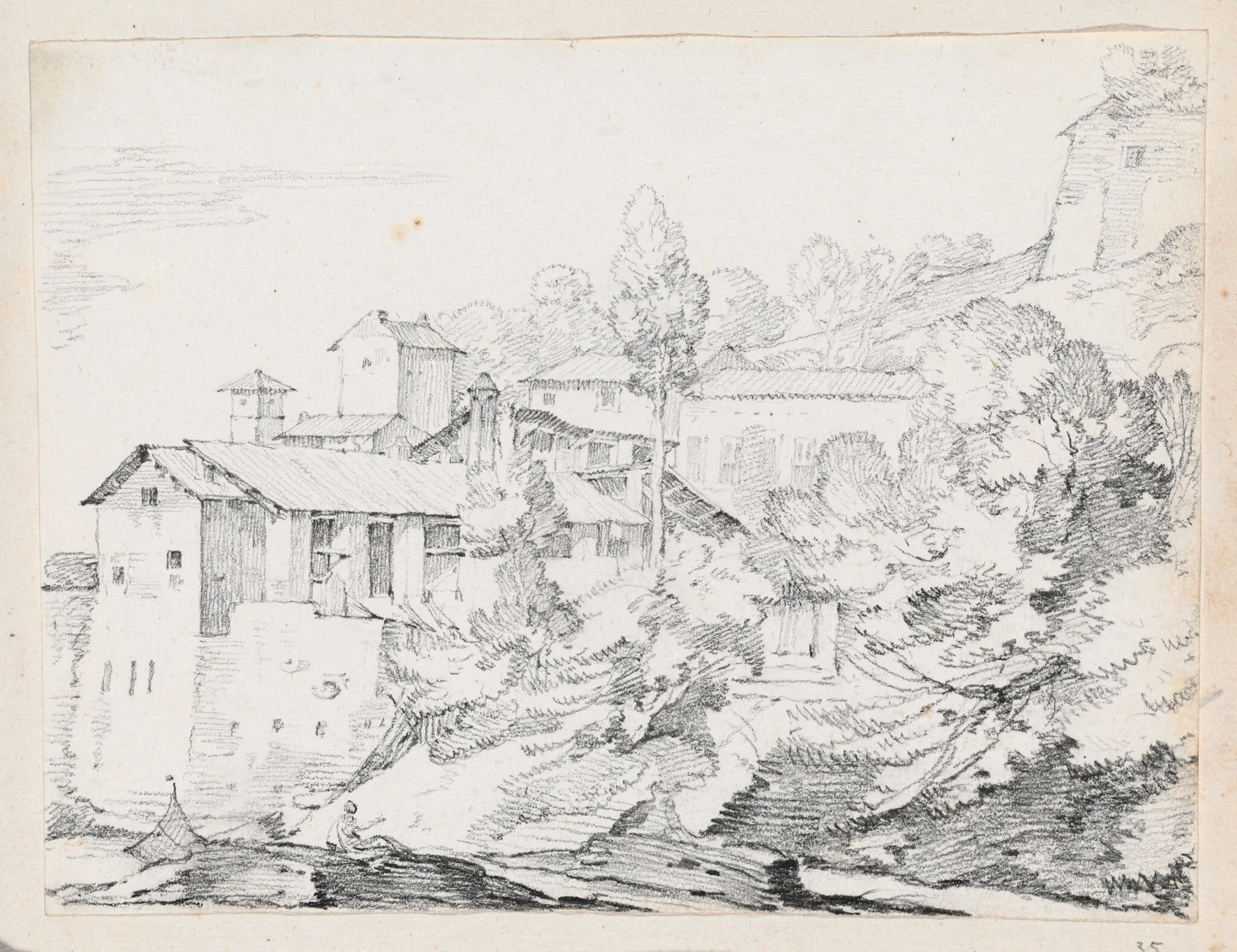 Italian Buildings on a Hillside, detail