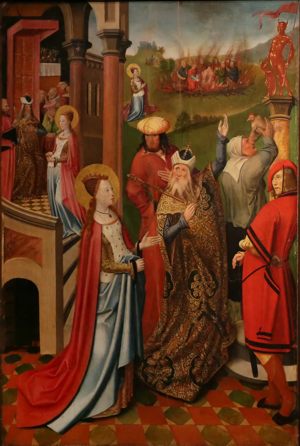 Saint Catherine refuses idolatry, by Pierre Des Mares the Elder, paint, 1500