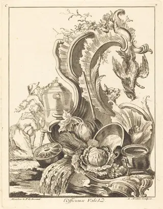 l'Officieux Valet, by Antoine Aveline, ink, 1736