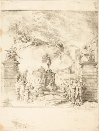 Allégorie sur l'Erection de la Statue de Louis XV (Allegory on the Establishment of a Statue of Louis XV), by Gabriel de Saint-Aubin, ink, 1763