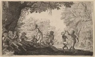 Bacchanal with a Dancing Couple on the Right, by Willem Basse, ink, 1642