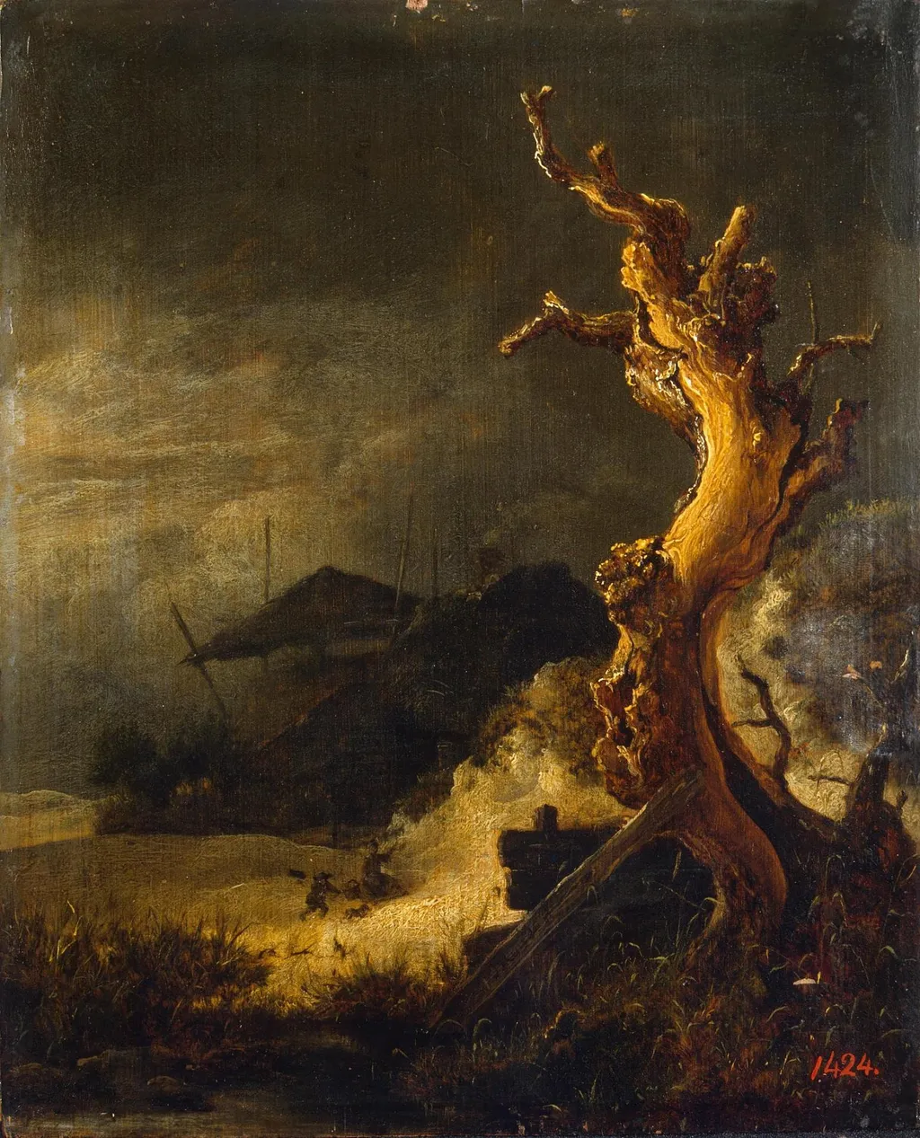 Winter Landscape with a Dead Tree, by Jacob van Ruisdael, oil, 1670