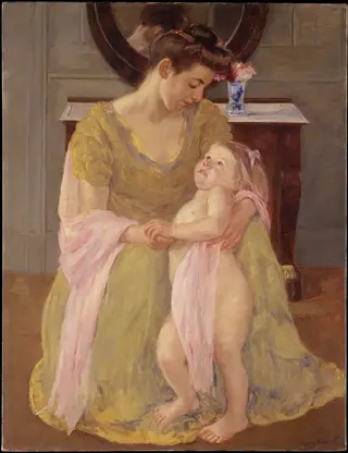Mother and Child with a Rose Scarf, by Mary Cassatt, oil, 1908