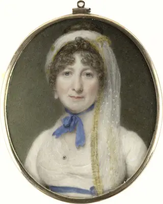 Portret van een vrouw, by Richard Collins, ivory, 1805