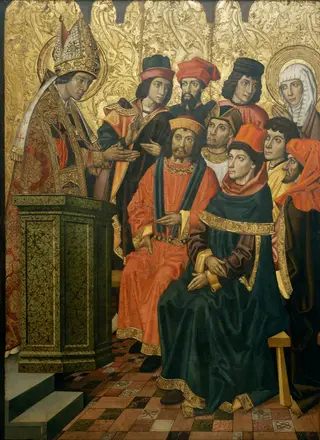 Saint Augustine and Saint Monica in a Sermon by Saint Ambrose, by Pablo Vergós, tempera, 1463