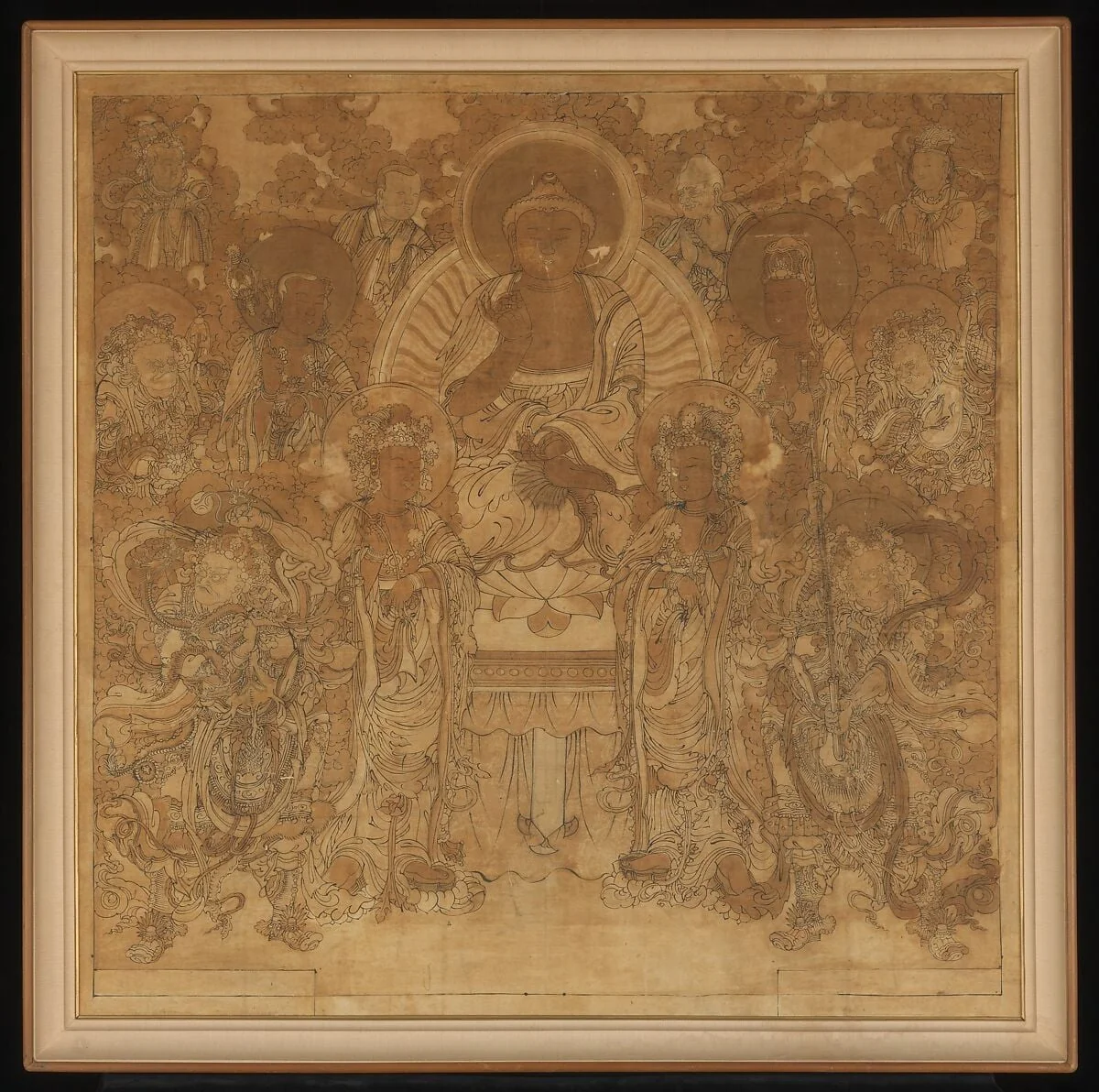 극락에서 설법하는 아미타불 조선|阿彌陀極樂會圖 朝鮮|Amitabha Buddha’s assembly in the Western Paradise, detail