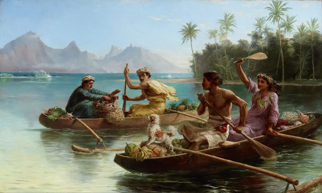 Race to the market, Tahiti, by Nicholas Chevalier, oil, 1890